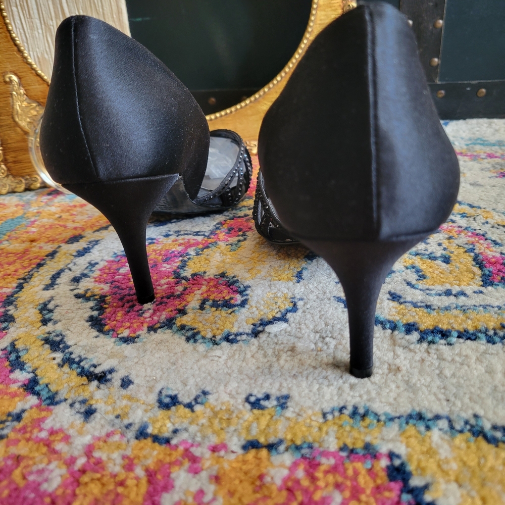 Nina Black Satin d'Orsay Heels with Rhinestone Detailing - Picture 4 of 12